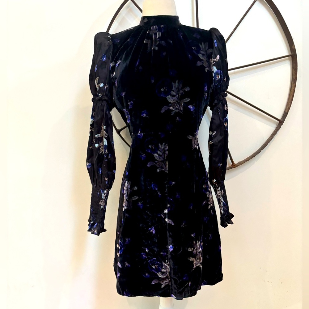 Rebecca Taylor velvet silk blend whimsigoth floral bow collar cocktail dress 6